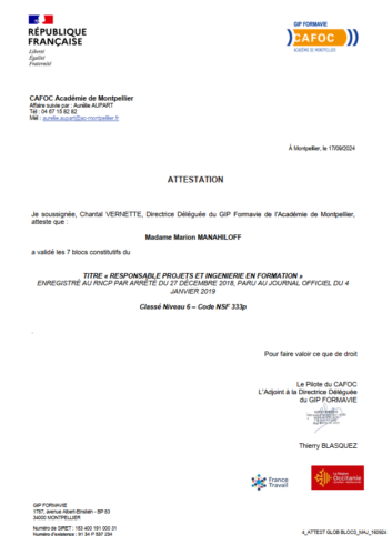 attestation organisme de formation
